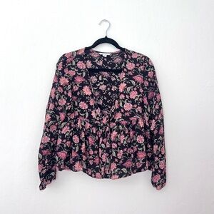 American Eagle Floral Front Tie Long Sleeve Blouse